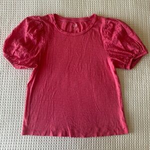 GAP Bright Pink Puff Sleeve Eyelet Knit Tee